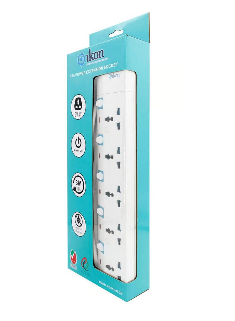 Ikon 5 Way Power Extension Socket 3 Mtr