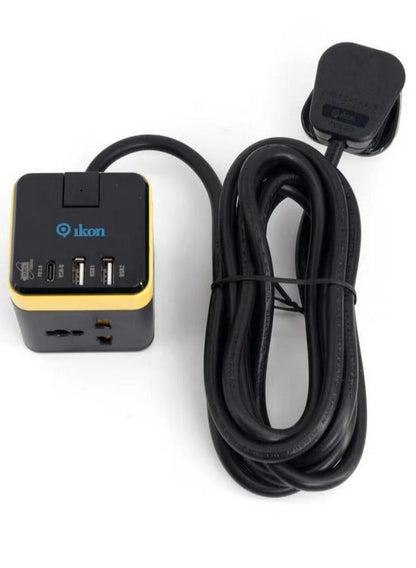 Ikon 3-Way Universal Socket with USB Ports