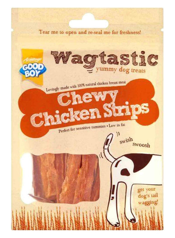 Wagtastic Chewy Chicken Strips Dog Treats 80g