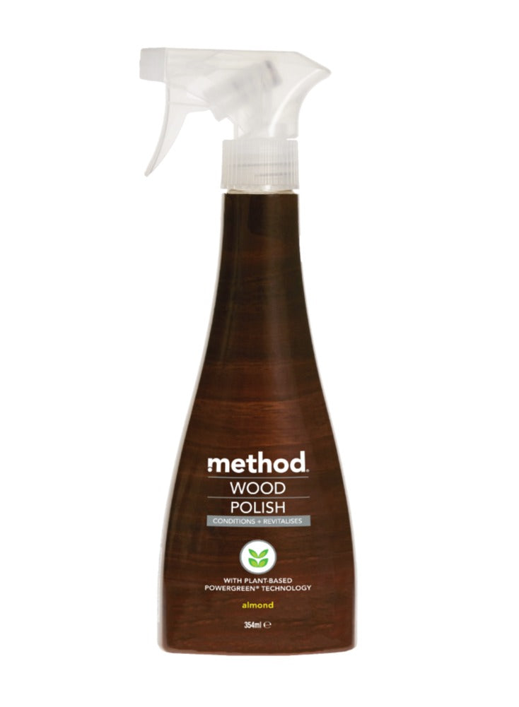 almond 354ml, cleans polishes, formula even, little upkeep, method, mirror mirror, plant-based, polish safely, polish spray, polish spray almond, spray almond, spray almond 354ml, wood forward, wood polish, wood polish spray