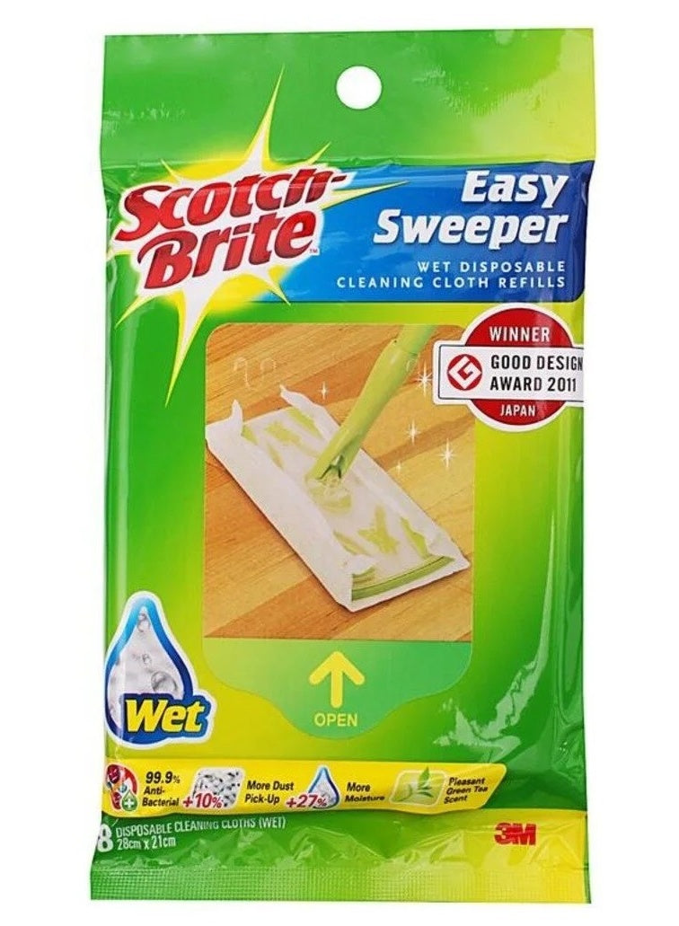 antibacterial, away dirt, cleaning cloth, cleaning cloth refill, cloth refill, disposable cleaning, disposable cleaning cloth, green tea, scotch brite, sweeper wet, sweeper wet disposable, tea scent, type wet, wet disposable, wet disposable cleaning