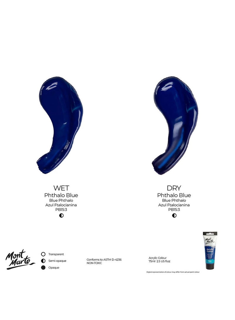 Mont Marte Acrylic Paint 75ML Tube Phthalo Blue