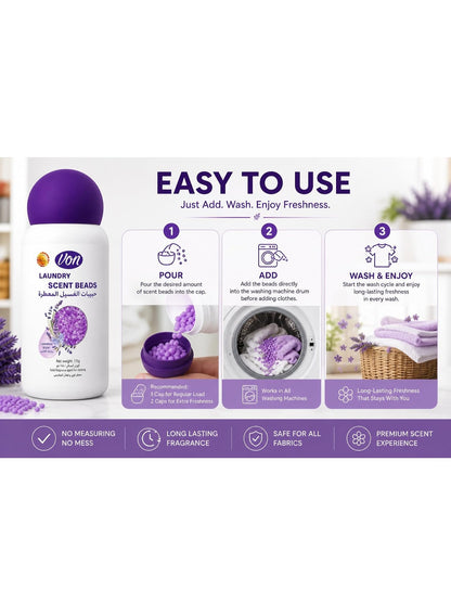 beads work, booster beads, brand von, cool dry, dry place, every load, every wash, feel clean, laundry 175g, lavender scent, lavender scent booster, note keep, scent booster, scent booster beads, von