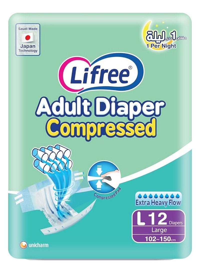 Lifree Adult Diapers Large Size, 12 Pieces