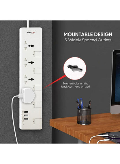 Elexon 4 Way Power Extension Socket with USB Port