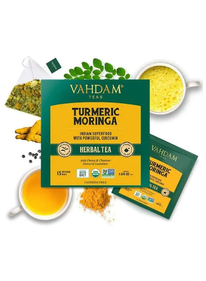 allow herbs, bags allow, enjoy plain, every cup, gentle lift, herbal tea, moringa herbal, moringa herbal tea, pyramid tea, tea bag, tea bags, turmeric moringa, turmeric moringa herbal, vahdam, water brew