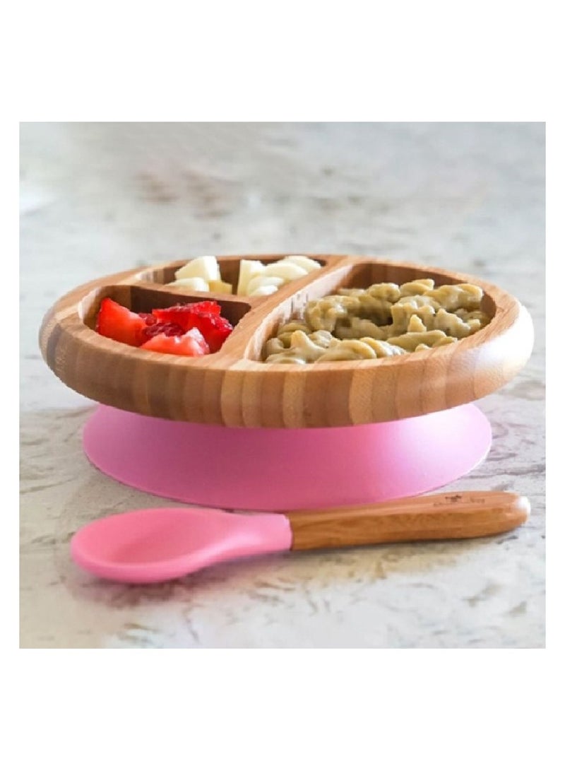 Avanchy Bamboo Suction Plate + Spoon Pink