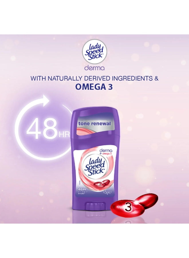 48hr anti-perspirant, 48hr anti-perspirant deodorant, anti-perspirant deodorant, anti-perspirant deodorant 45g, body odor, cool dry, deodorant 45g, derma omega-3, derma omega-3 48hr, dry feel, gentle care, lady speed stick, omega-3 48hr, omega-3 48hr anti