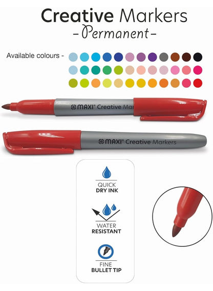 Maxi Creative Permanent Markers 36 Assorted Colours