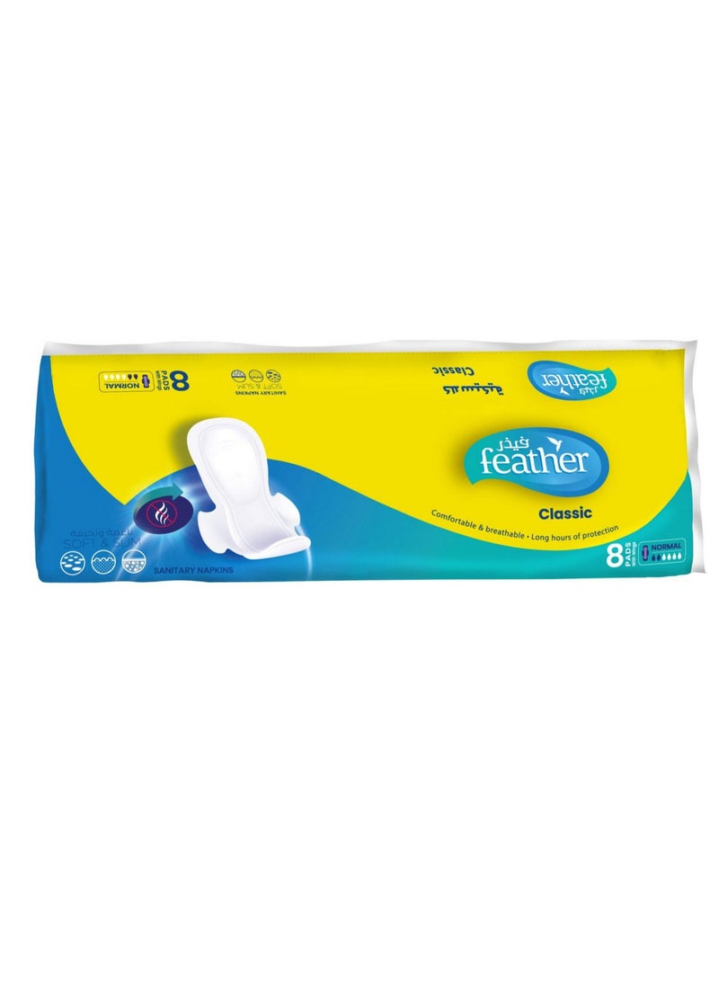 Feather Classic Sanitary Pads With Wings Normal 8 Pcs