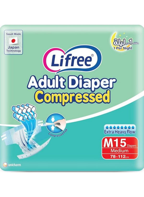 Lifree Adult Diapers Medium Size, 15 Pieces