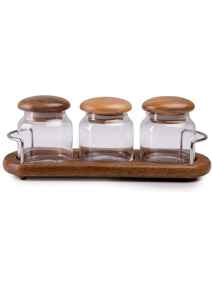 BILLI 3 Pieces Glass Canister Set with Tray