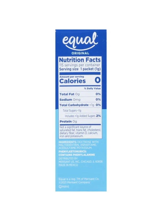 Equal Zero Calorie Sweetener Pack - 115 Sachets