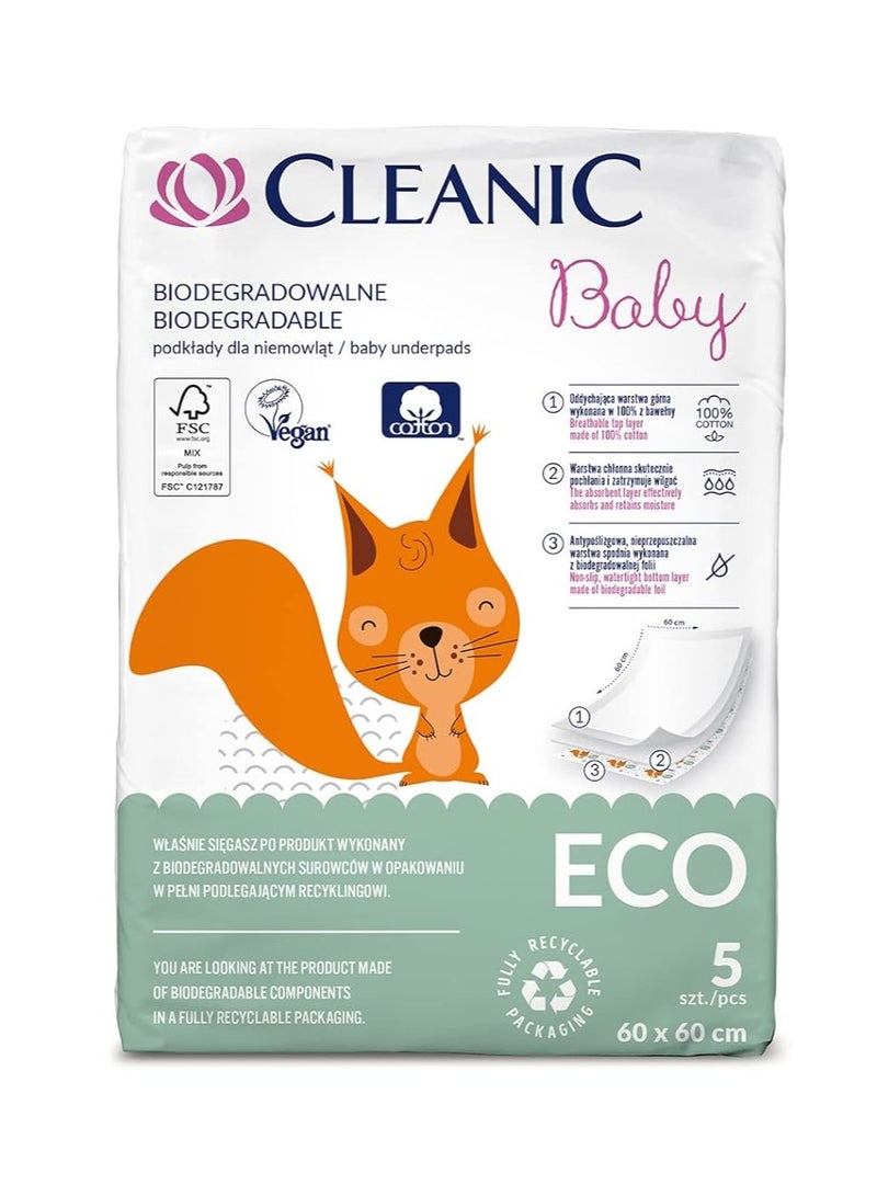 CLEANIC Biodegradable Baby Underpads - 5 Pieces