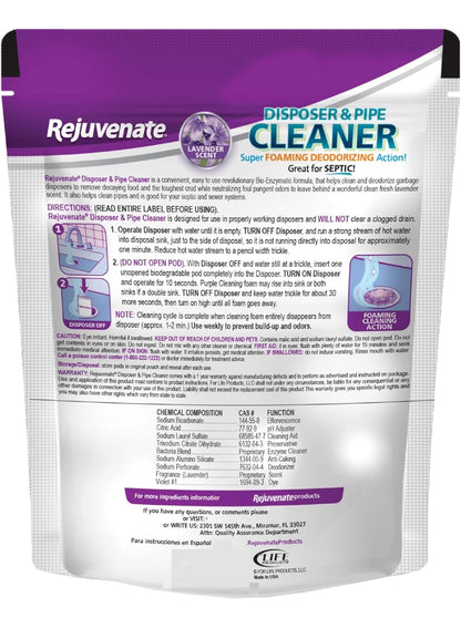 bio-enzymatic formula, clean fresh, clean fresh disposal, cleaner pods, disposal cleaner, food waste, fresh disposal, lavender-scented disposal, leftover food, leftover food waste, pipe cleaner, pipe cleaner pods, pods lavender-scented, rejuvenate, remove