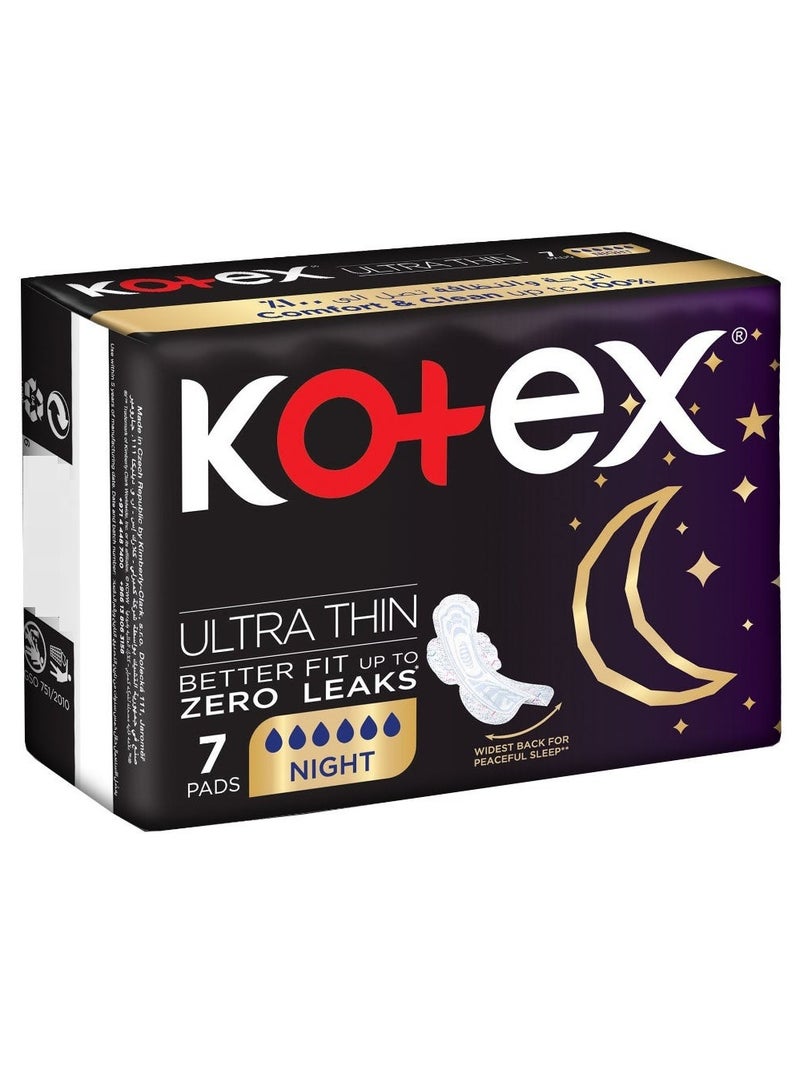 Kotex Ultra Thin Overnight Pads, 7 Pack
