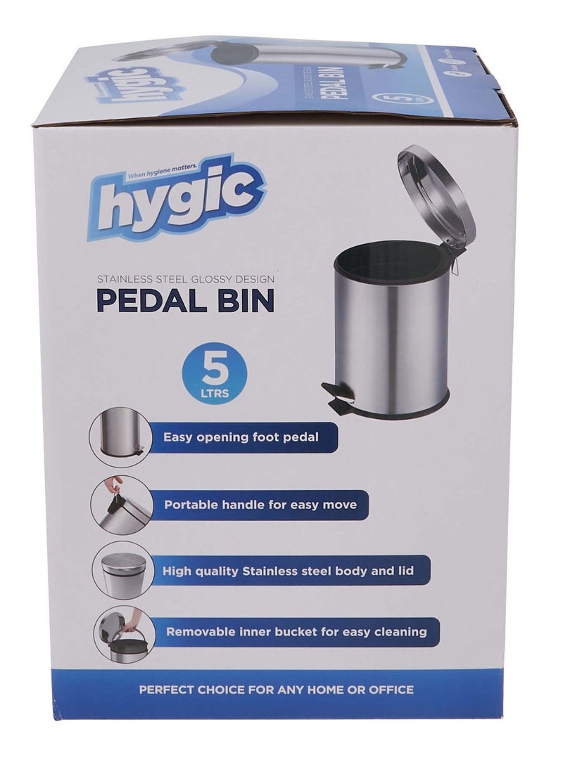 Hygic Glossy Stainless Steel Pedal Bin 5 Liters
