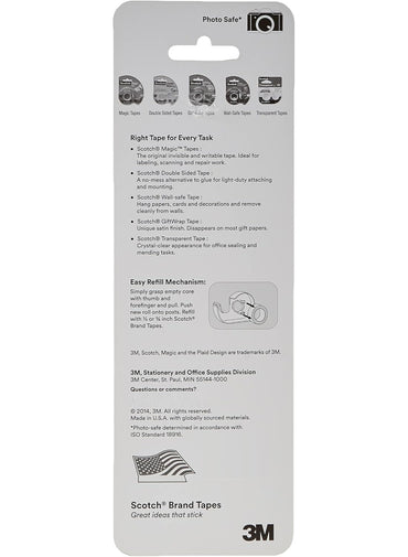 Scotch Double Sided Tape With Dispenser 136D, 1/2In X 250 In (2.7Mm X 6.3M) Per Dispenser, Narrow Width, Holding, Multipurpos