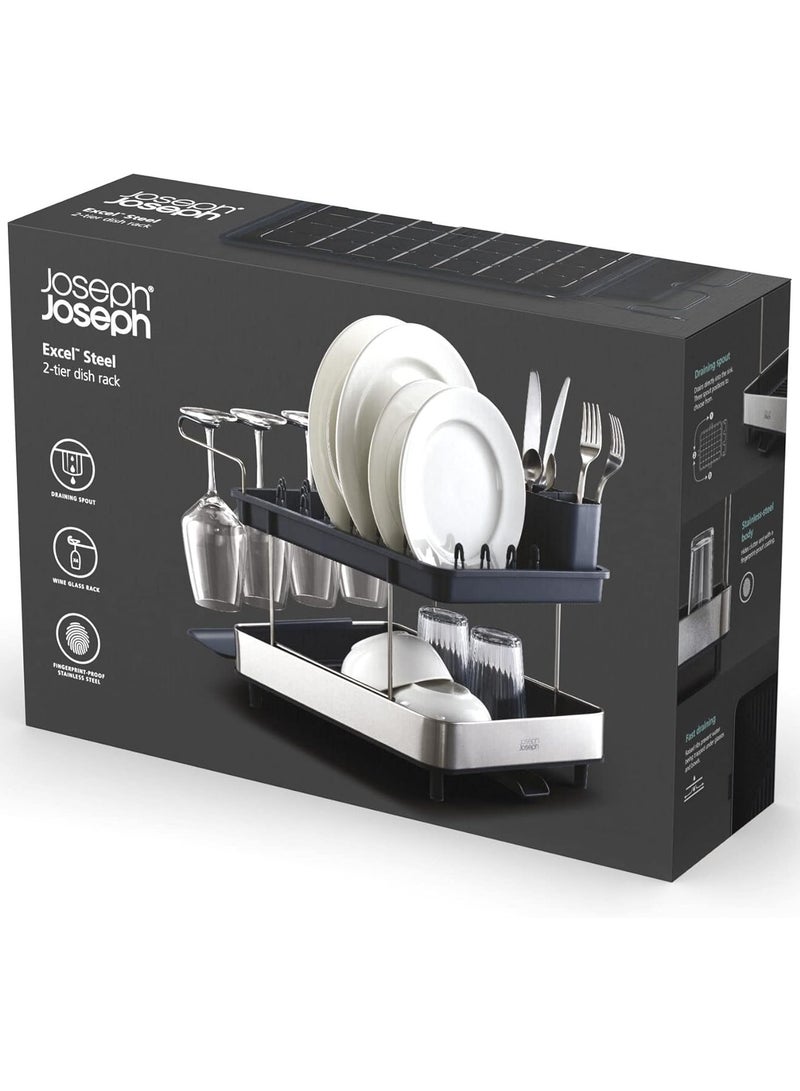 Joseph Joseph Excel Steel 2 Tier Dish Rack Black