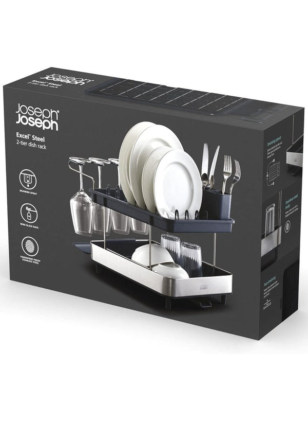 Joseph Joseph Excel Steel 2 Tier Dish Rack Black