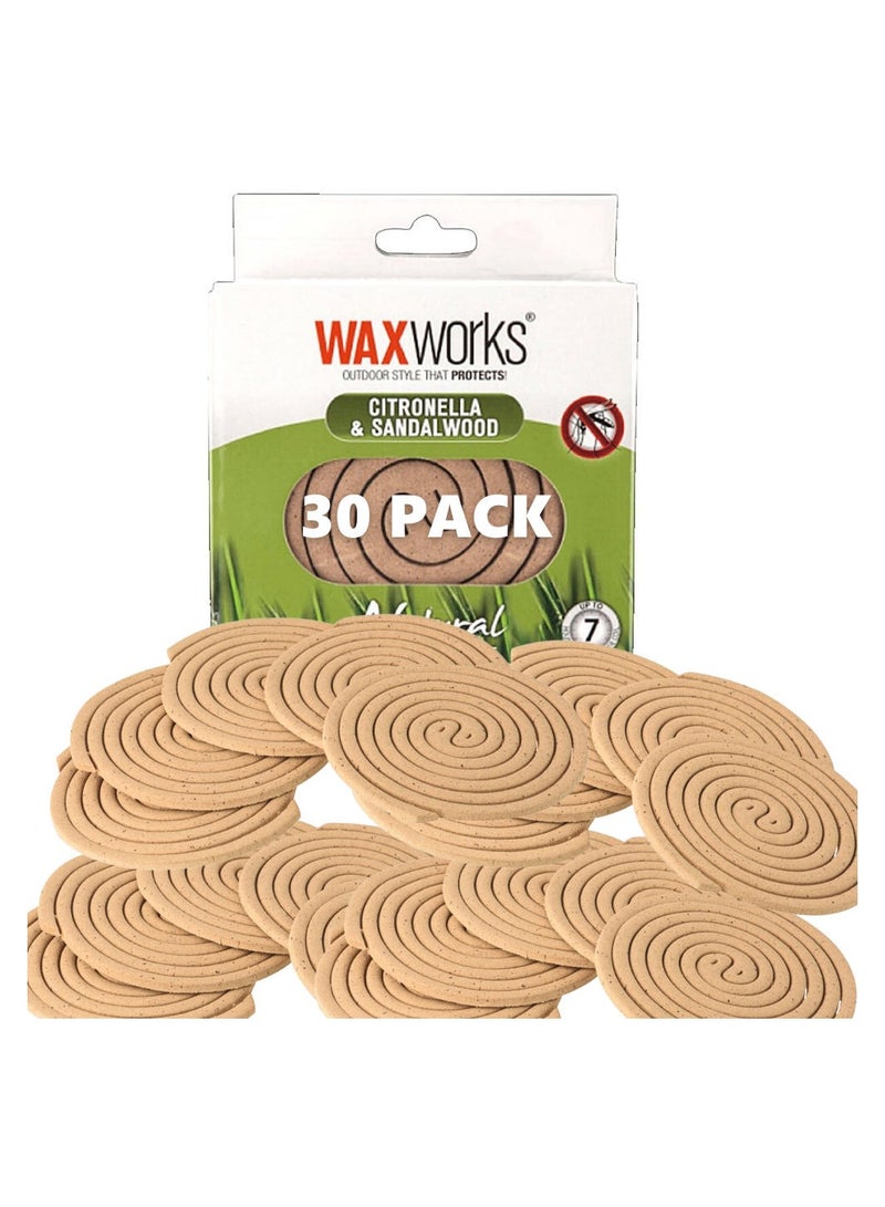 Waxworks Citronella Sandalwood Mosquito Coil 30 Pack