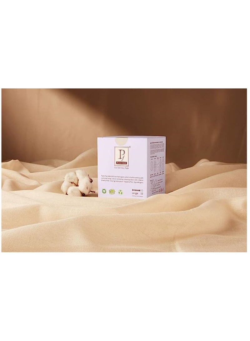 PLASTFREE Organic Large Sanitary Pads - 12 Pads
