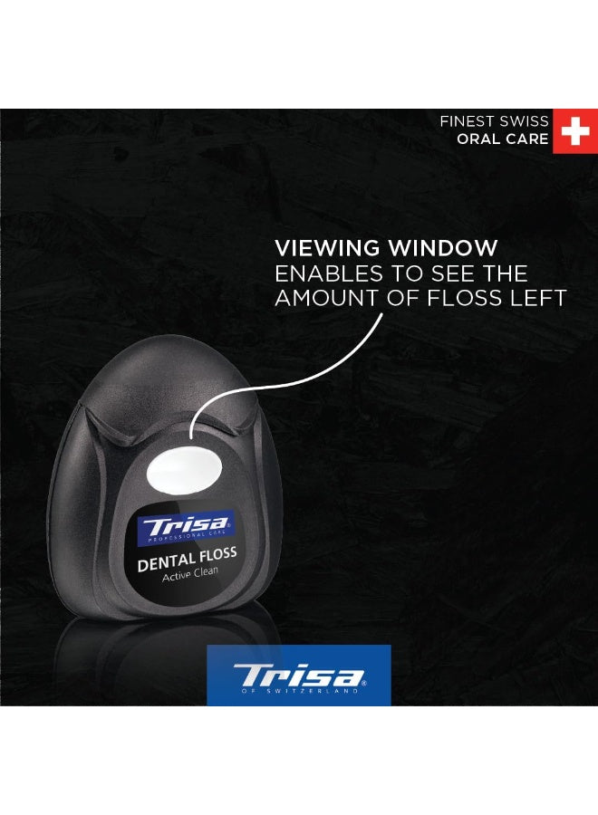 active clean, care 40m, charcoal dental, clean charcoal, dental floss, finest swiss, floss finest, mint active, mint active clean, oral care, oral care 40m, swiss oral, swiss oral care, trisa, xylitol mint