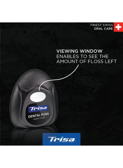 active clean, care 40m, charcoal dental, clean charcoal, dental floss, finest swiss, floss finest, mint active, mint active clean, oral care, oral care 40m, swiss oral, swiss oral care, trisa, xylitol mint