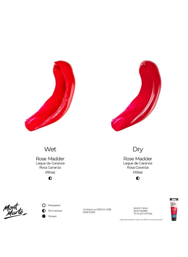 Mont Marte Acrylic Colour Paint Tube 75 ML Rose Madder