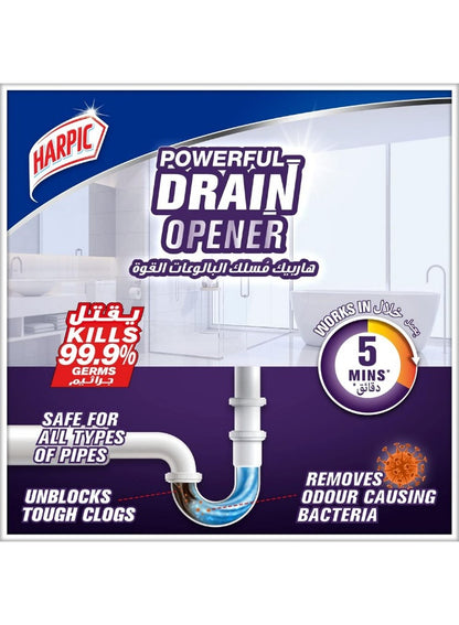 clogs caused, drain opener, drain opener gel, drains clean, floor drains, food residue, gel formula, grease soap, hair grease, harpic, opener gel, reach deep, soap scum, thick gel, tough clogs