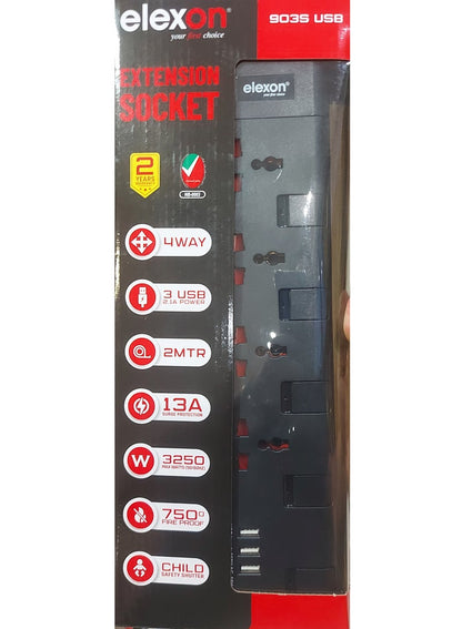 Elexon 4 Way Power Extension with USB Ports