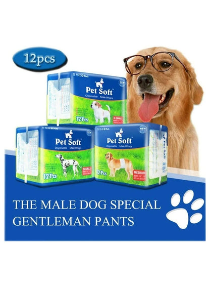 Pet Soft Disposable Male Dog Wraps - 12 Pieces