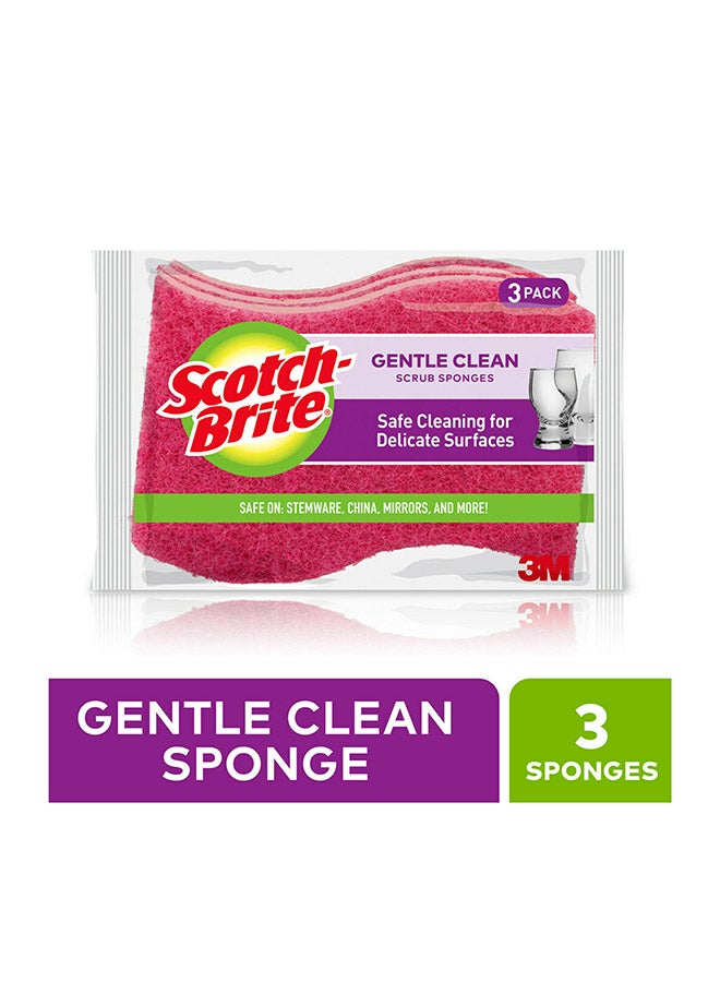 Scotch Brite Gentle Clean Scrub Sponges - Pink (3 Pieces)