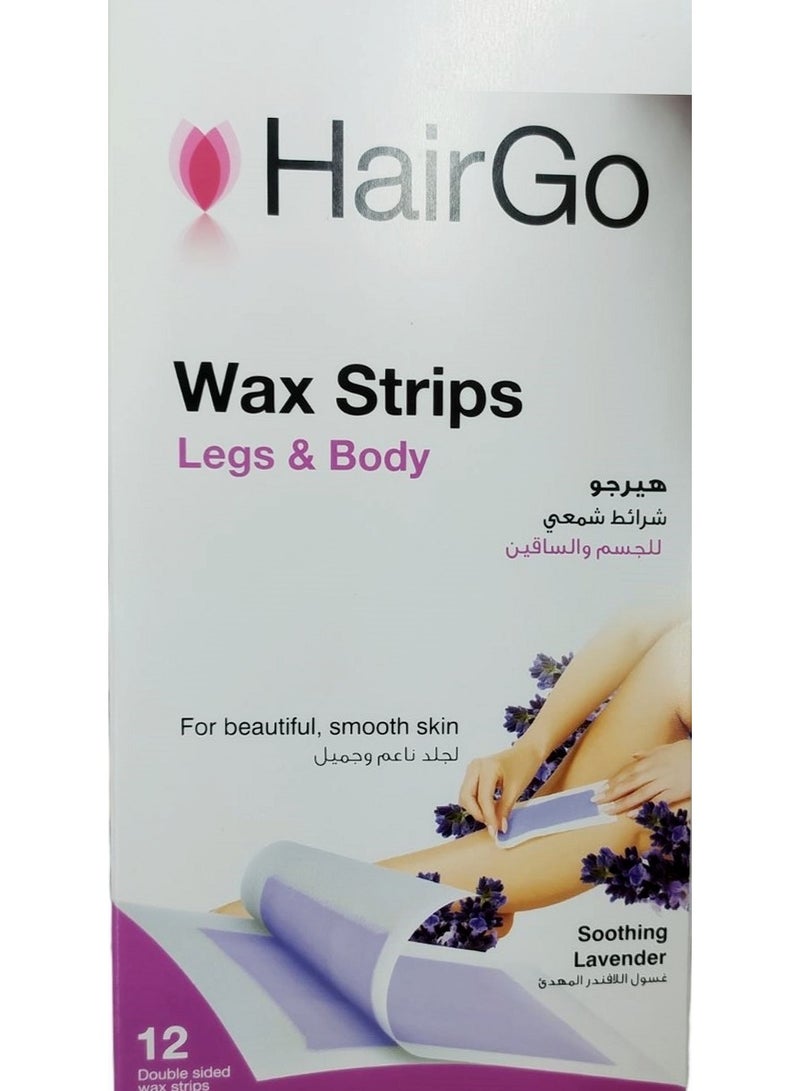 HairGo Wax Strips Legs And Body Lavender 12 Strips Pack