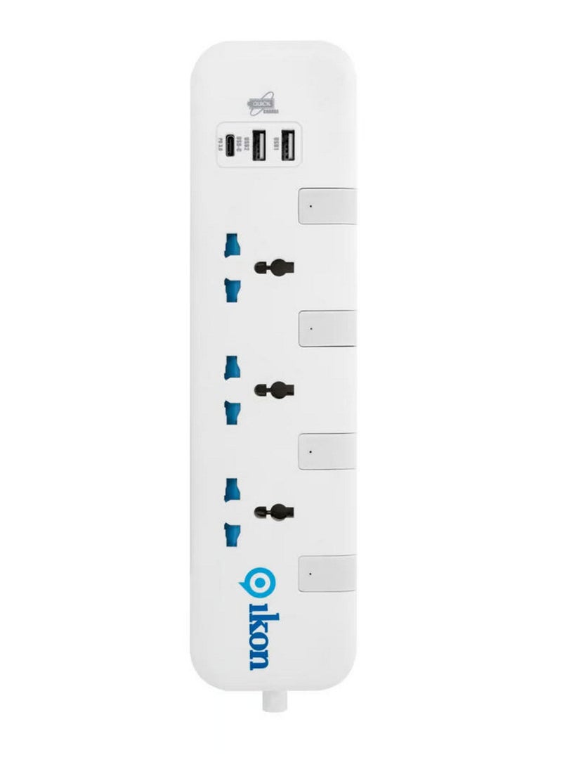 Ikon 3 Way Power Extension Socket with USB Ports