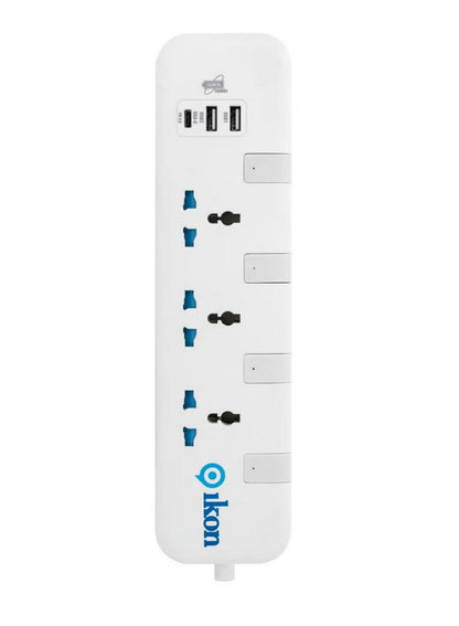 Ikon 3 Way Power Extension Socket with USB Ports