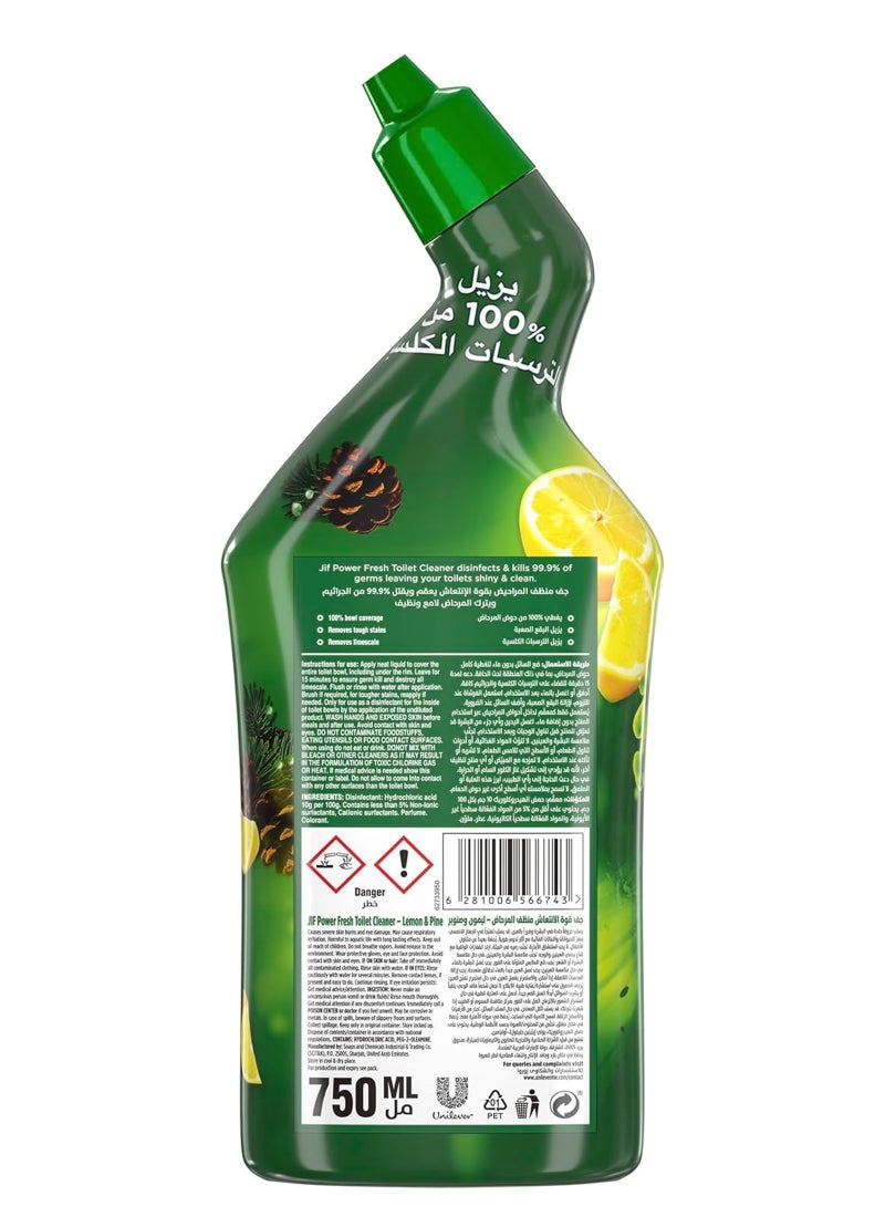 Jif Toilet Cleaner Power Fresh Lemon And Pine 750ml