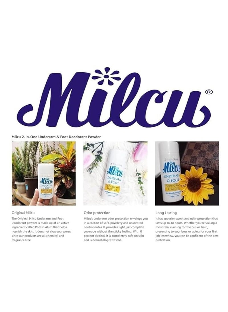 Milcu 2 In 1 Underarm & Foot Deodorant Powder 40g