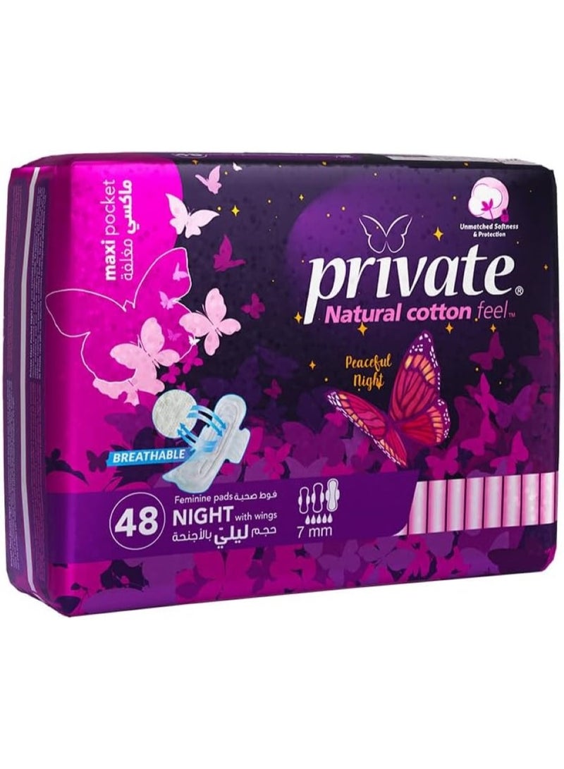 Private Sanitary Maxi Pocket Night Pads 48 Count