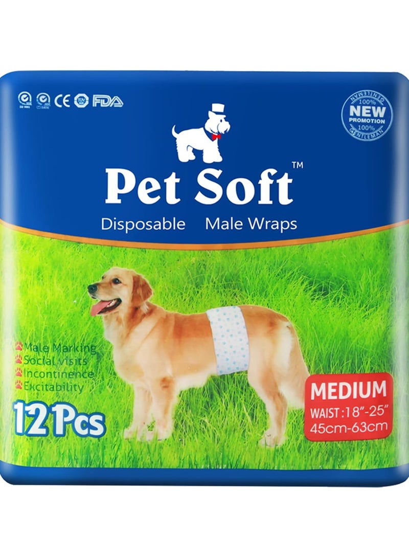 Pet Soft Disposable Male Dog Wraps - 12 Pieces