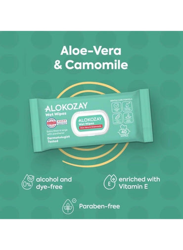 Alokozay Baby Wet Wipes Aloe Vera & Chamomile Alcohol Free & Paraben Free 72 Wipes