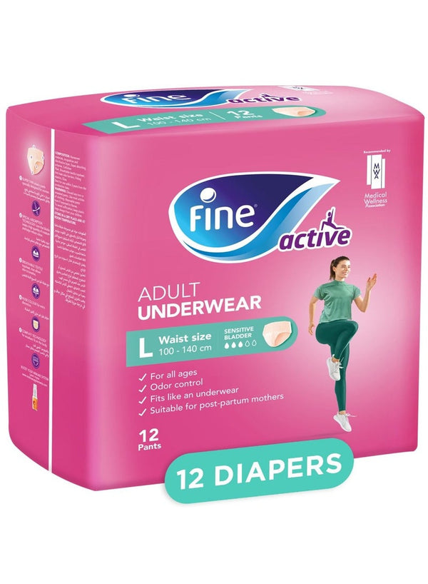 Fine Active Female Pull Up Diaper Large - 12 Pieces