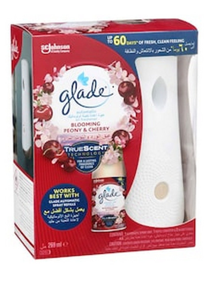 air freshener, air freshener spray, automatic air, blooming peony, blooming peony cherry, cherry refill, freshener spray, glade, peony cherry, peony cherry refill, refill starter, refill starter kit, scented blooming, spray holder, starter kit