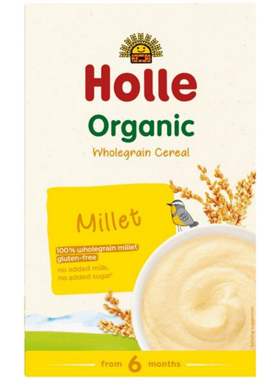 added sugar, heat 120ml, holle, millet cereal, millet pure, months 250g, organic wholegrain, organic wholegrain millet, salt spices, stir well, sugar salt, usual add, varied diet, wholegrain millet, wholegrain millet cereal