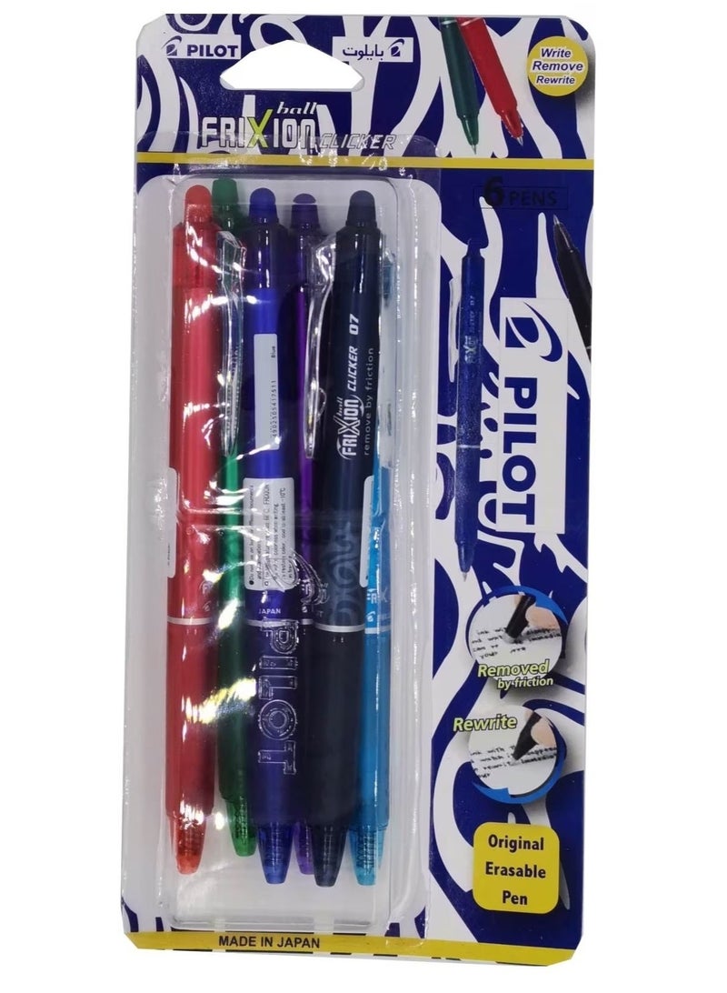 Pilot Frixion Clicker Erasable Pens - 6 Pcs