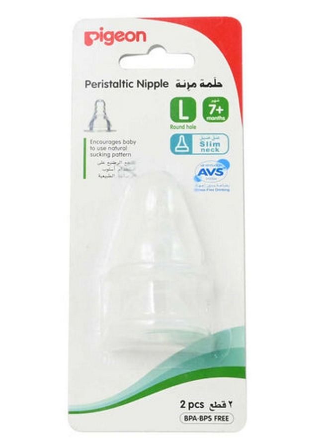 Pigeon Peristaltic Slim Neck Nipple L Round Hole 2Pcs