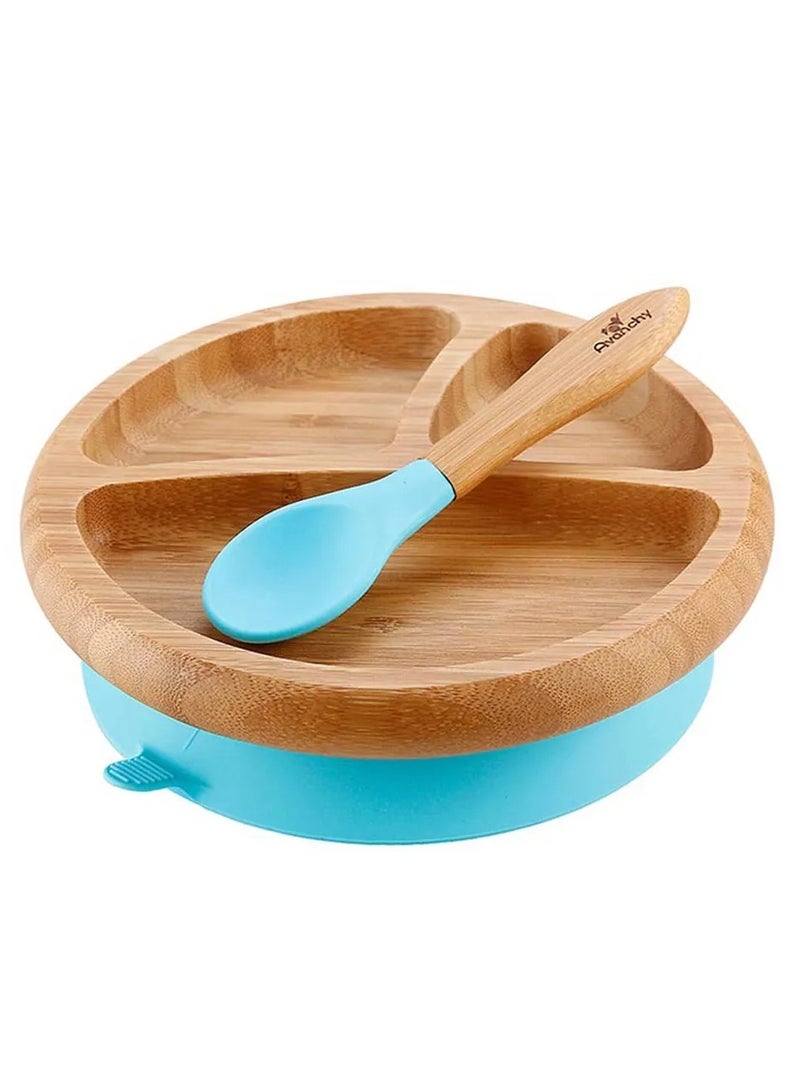 Avanchy Bamboo Suction Plate + Spoon Blue