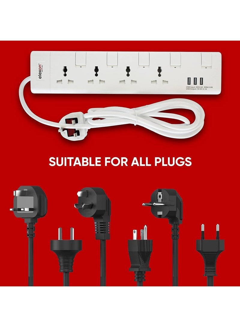 Elexon 4 Way Power Extension Socket with USB Port