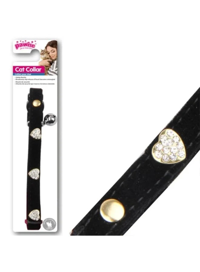 Pawise Cat Collar Diamond Heart Black Velvet