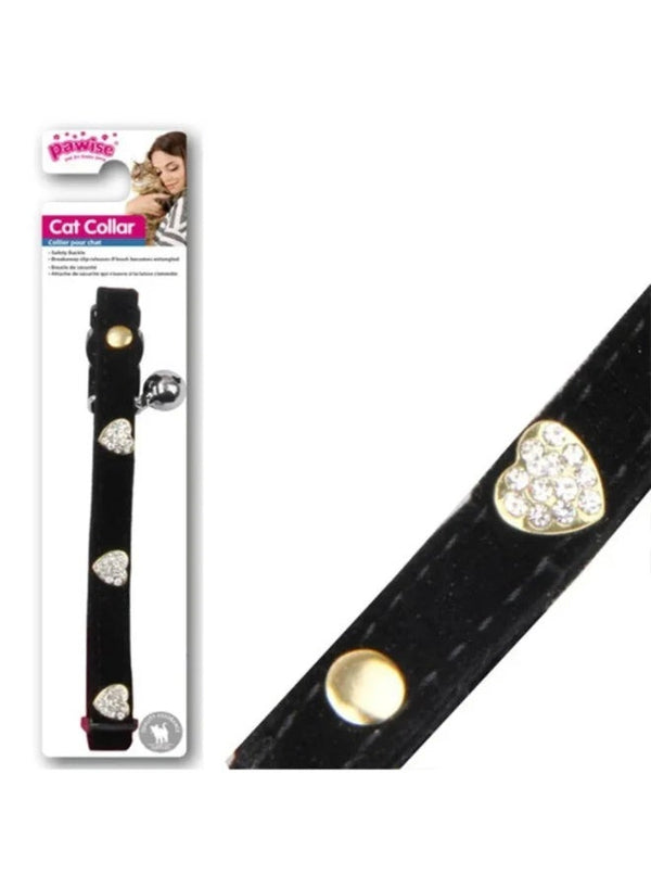 Pawise Cat Collar Diamond Heart Black Velvet